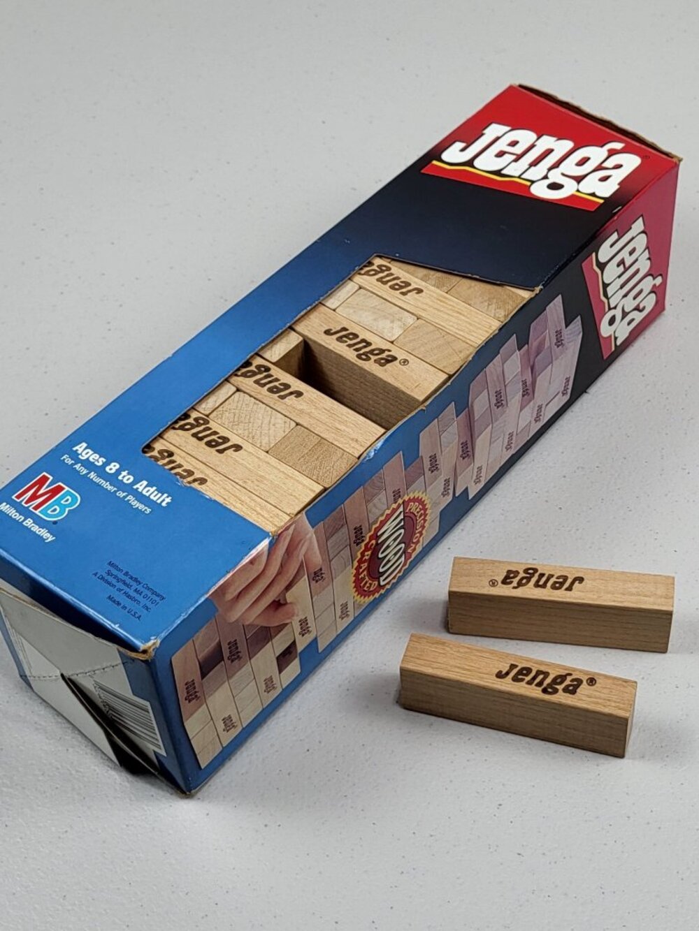 Vtg Jenga Game 1986 Milton Bradley Precision Crafted 54 pcs Hardwood Blocks USA - Picture 4 of 9